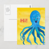 Hallo Blauwe octopus geel Briefkaart (Voorkant / Achterkant)
