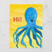 Hallo Blauwe octopus geel Briefkaart (Voorkant)