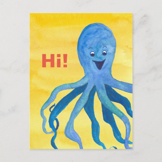 Hallo Blauwe octopus geel Briefkaart (Voorkant)