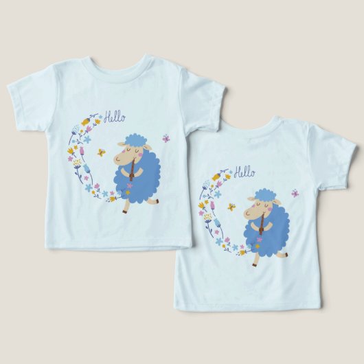 Hallo Blauwe Schaap Kinderen T-Shirt (Ontwerp Voorkant & Achterkant)