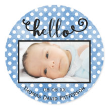 hallo blauwe stippen/foto - Ronde Sticker