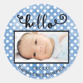 hallo blauwe stippen/foto - Ronde Sticker