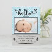 hallo blauwe stippen/grijze foto - Aankondiging ge (Staand voorkant)