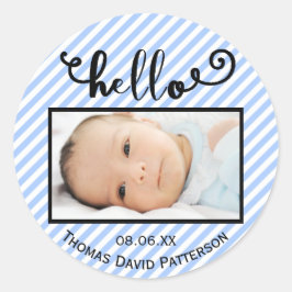 hallo blauwe strepen/foto - cirkelsticker ronde sticker