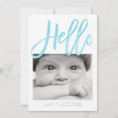 Hallo Blauwe Waterverf 3-Foto | geboorteaankondigi Aankondiging (Voorkant)