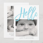 Hallo Blauwe Waterverf 3-Foto | geboorteaankondigi Aankondiging (Voorkant / Achterkant)