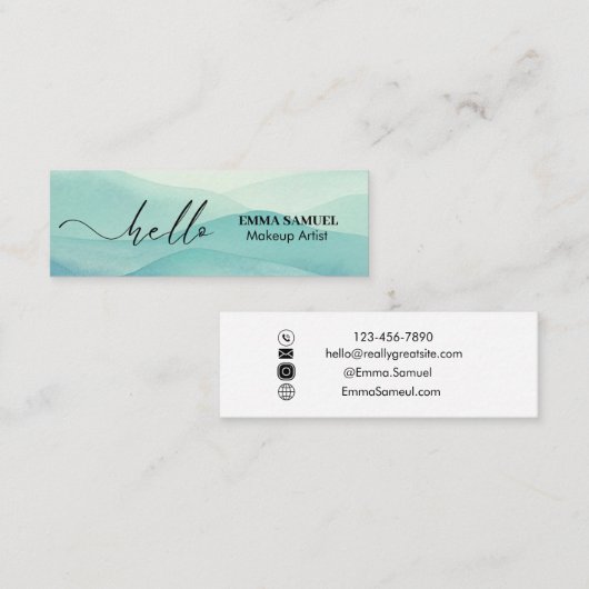 Hallo Blauwgroen Elegant Mini Visitekaartje (Voorkant / Achterkant)