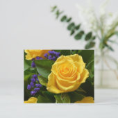 Hallo Bloemen Geel Rose & Paarse Bloemen Briefkaart (Staand voorkant)