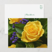 Hallo Bloemen Geel Rose & Paarse Bloemen Briefkaart (Voorkant / Achterkant)