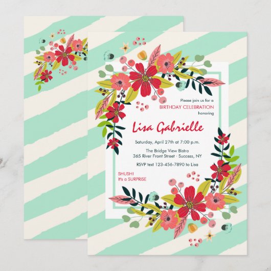 Hallo Bloemen van geluk uitnodiging (Voorkant / Achterkant)