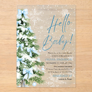 Hallo Blue Bows Kerstboom Baby Baby shower Acryl Uitnodigingen