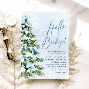 Hallo Blue Bows Kerstboom Baby Baby shower Kaart