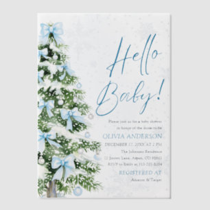 Hallo Blue Bows Kerstboom Baby Baby shower Vellum Uitnodigingen