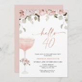Hallo Blush Bloemen Champagne Glas Kaart (Voorkant / Achterkant)