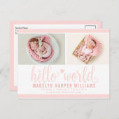 Hallo Blush Pink Aankondigingskaart (Voorkant / Achterkant)