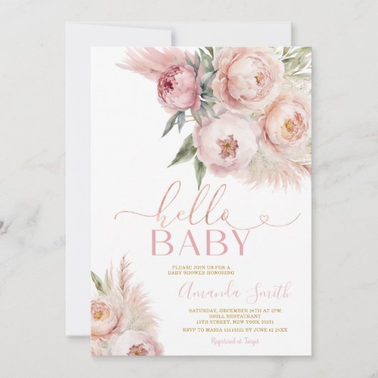 Hallo Boho Baby Roses Bloemen Meisje Baby shower Kaart (Voorkant)