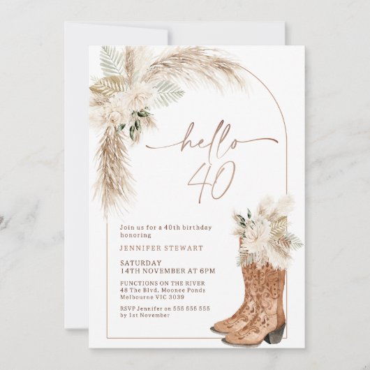 Hallo Boho Beige Floral Boots 40e verjaardag Kaart (Voorkant)