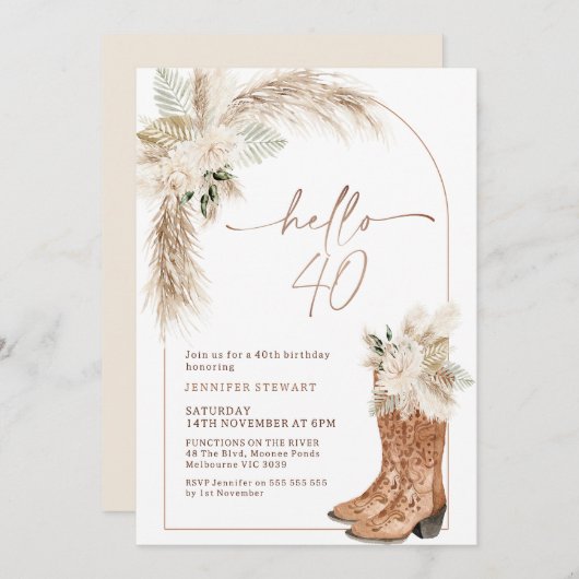 Hallo Boho Beige Floral Boots 40e verjaardag Kaart (Voorkant / Achterkant)