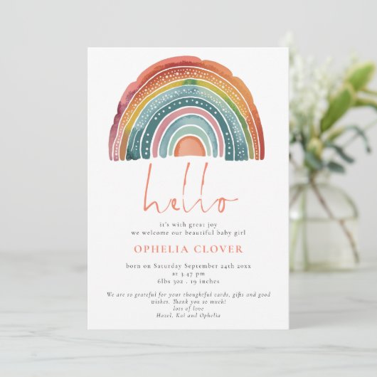 Hallo Boho Retro gekleurde regenboog Aankondiging (Staand voorkant)