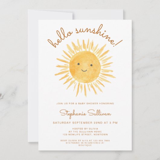 Hallo Boho Sunshine Genderneutraal Baby shower Kaart (Voorkant)