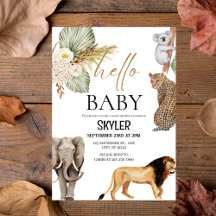 Hallo Boho Wild Animals "Baby" Douche Uitnodiging