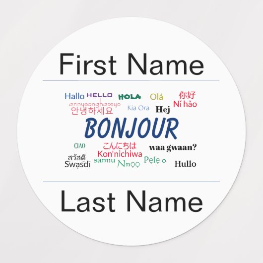 Hallo Bonjour Naam Sjabloon Wereldtalen Labels (Design 1)