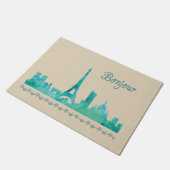 hallo Bonjour Paris Frankrijk Waterverf Silhouette Deurmat (Schuin)