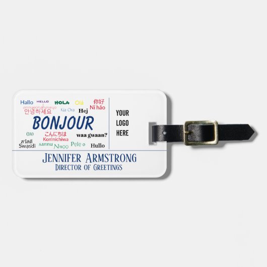 Hallo Bonjour Reizen Talen Kleurrijke Naam Bagagelabel (Voorkant horizontaal)