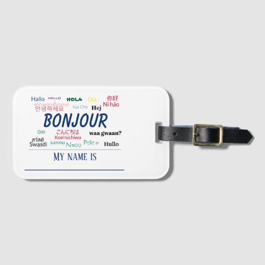 Hallo Bonjour Reizen Talen Kleurrijke Naam Bagagelabel (Voorkant (horizontaal))