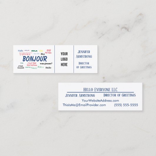 Hallo Bonjour Reizen Talen Kleurrijke Naam Mini Visitekaartje (Voorkant / Achterkant)