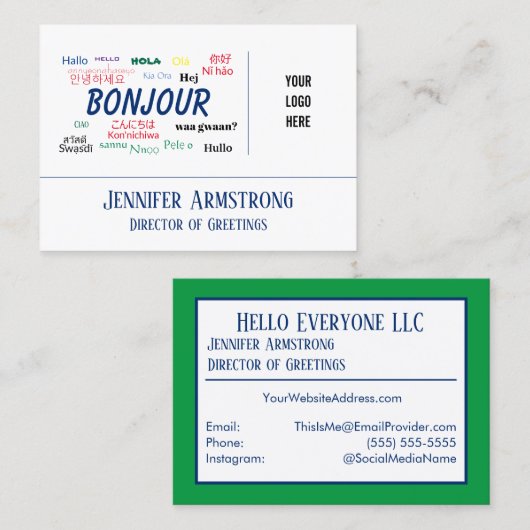 Hallo Bonjour Reizen Talen Kleurrijke Naam Visitekaartje (Voorkant / Achterkant)