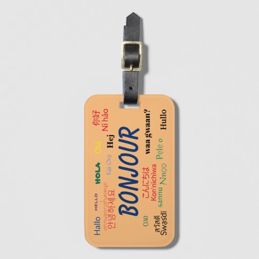 Hallo Bonjour Talen Wereld Reizen Kleurrijk Bagagelabel (Voorkant (verticaal))