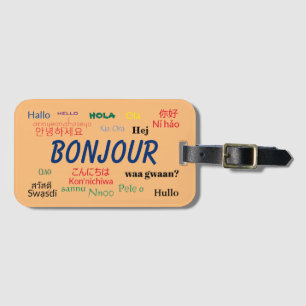 Hallo Bonjour Talen Wereld Reizen Kleurrijk Bagagelabel