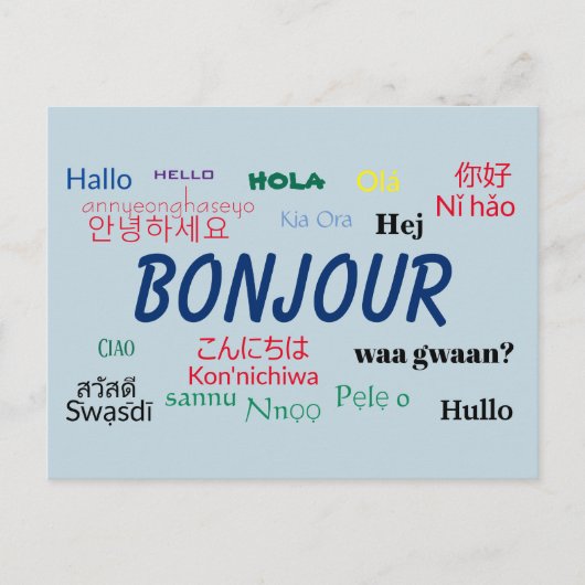 Hallo Bonjour Talen Wereld Reizen Kleurrijk Briefkaart (Voorkant)