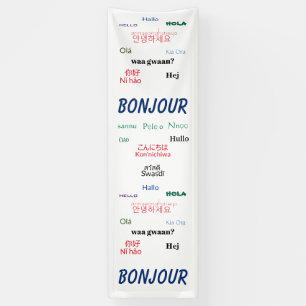 Hallo Bonjour Talen Wereld Reizen Kleurrijk Spandoek