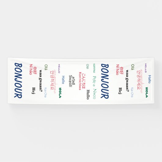 Hallo Bonjour Talen Wereld Reizen Kleurrijk Spandoek (Horizontaal)