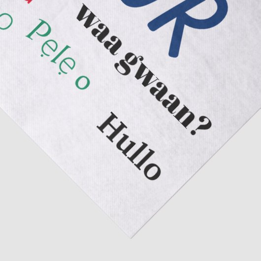 Hallo Bonjour Talen Wereld Reizen Kleurrijk Tissuepapier (Detail)