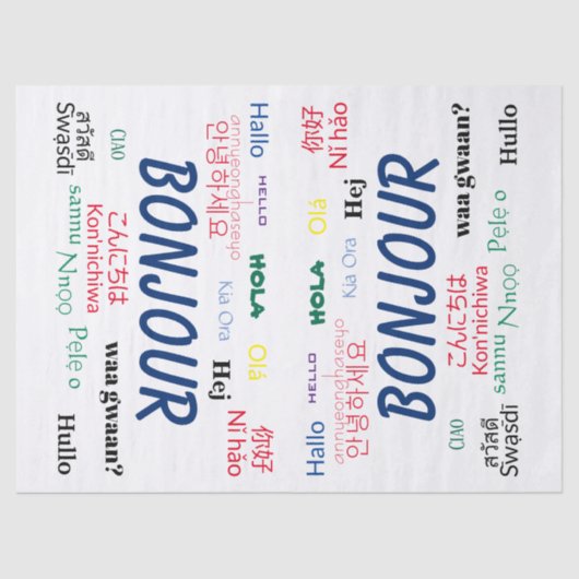 Hallo Bonjour Talen Wereld Reizen Kleurrijk Tissuepapier (Voorkant)