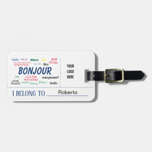 Hallo Bonjour = Wereld Vele Talen Logo Naam Bagagelabel