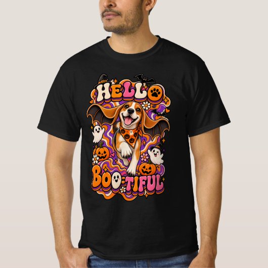 Hallo Bootiful Beagle Halloween Grappige Groovy He T-shirt (Voorkant)