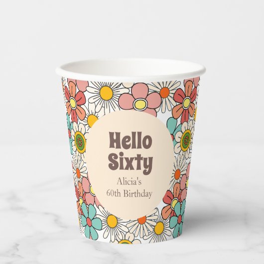 Hallo Bord Retro Hippie Groovy Flower Papieren Bekers (Voorkant)