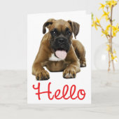 Hallo Boxer Puppy Dog - Denken aan jou, liefde Kaart (Gele Bloem)