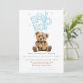 hallo Boy Balloon Teddy Bear Boy Baby shower Kaart (Staand voorkant)