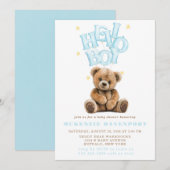 hallo Boy Balloon Teddy Bear Boy Baby shower Kaart (Voorkant / Achterkant)