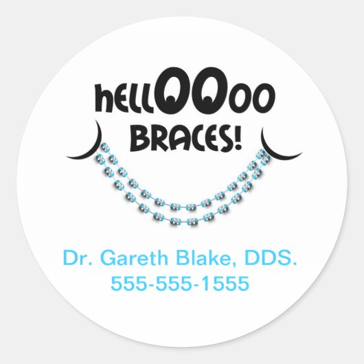 hallo Braces Blue Orthodontist Patiënt aangepast Ronde Sticker (Voorkant)