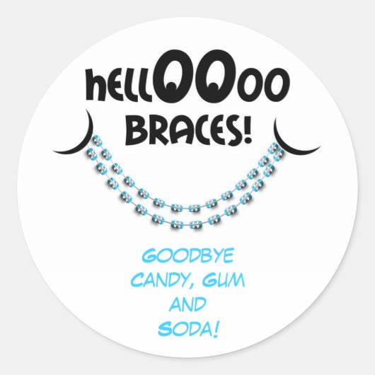 hallo Braces Blue Orthodontist Patiëntenherinnerin Ronde Sticker (Voorkant)