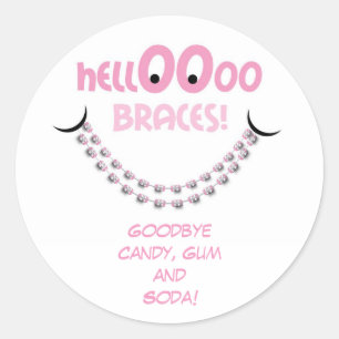 hallo Braces roze orthodontist Herinnering patiën Ronde Sticker
