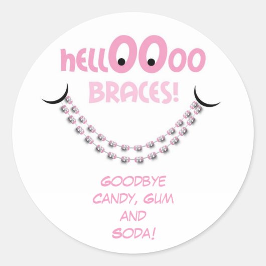hallo Braces roze orthodontist Herinnering patiënt Ronde Sticker (Voorkant)