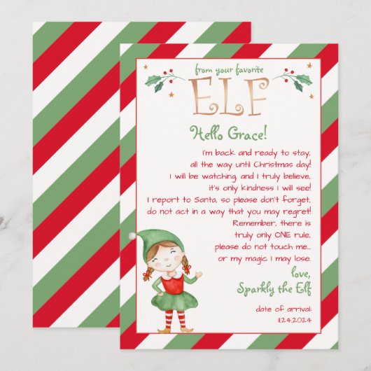 Hallo Brief van je meisje Elf Kaart (Voorkant / Achterkant)