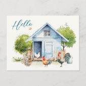 Hallo Briefkaart blue coop chicken farming (Voorkant)